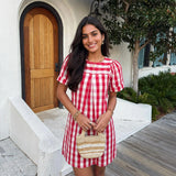 RED PINK CHECKS DRESS